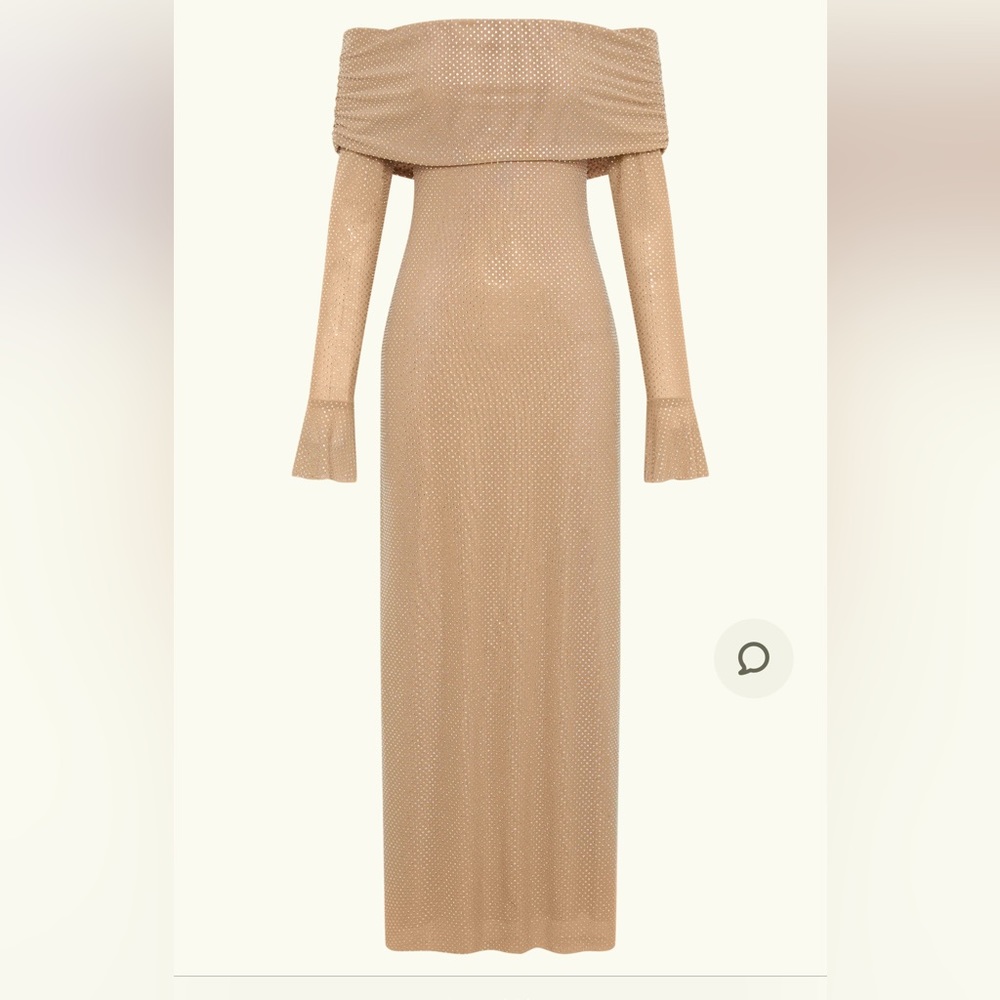 Meshki Marcel Off Shoulder Diamante Maxi Dress - Nude